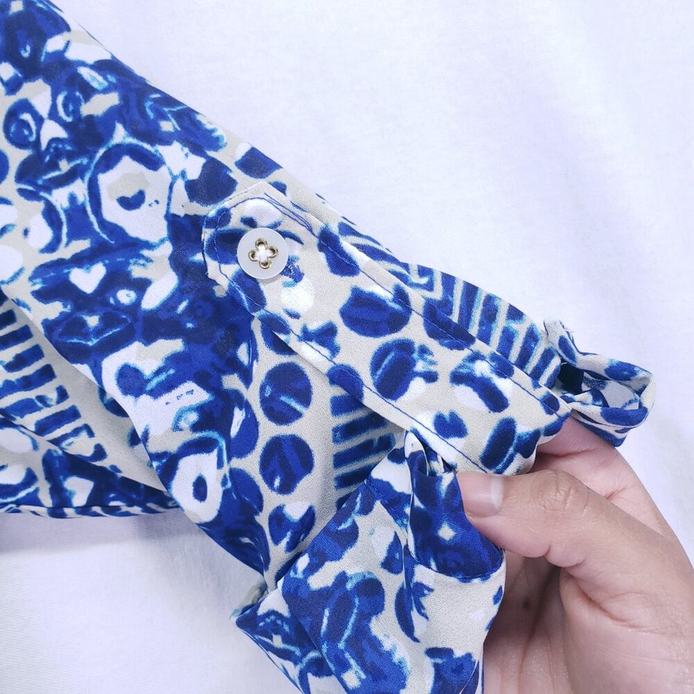 Cabi Blue & White Abstract Print Button Down Short Jewel Shirt Dress Size S - Picture 10 of 16